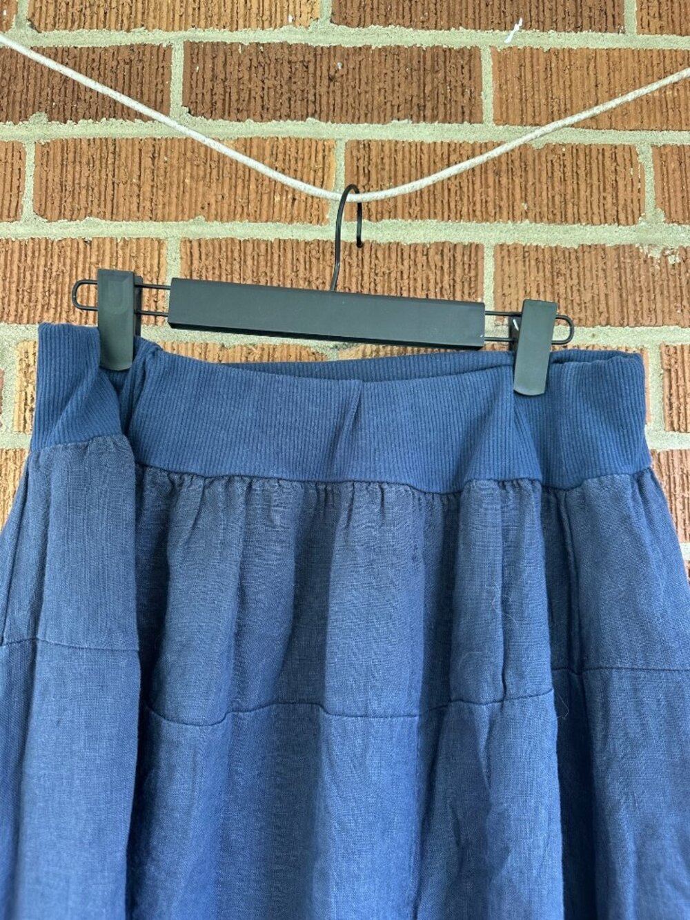 Made in Italy Navy Blue Linen Blend Double Layer Lagenlook Midi Skirt L XL - Picture 7 of 12